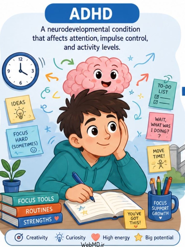 اختلال بیش فعالی کمبود توجه (ADHD) یک اختلال سلامت روان است که به طور جدی و مداوم بر توانایی شما در توجه کردن، بیحرکت ماندن و فکر کردن قبل از عمل تأثیر میگذارد. این اختلال در دوران کودکی رایج است، اما در حدود ۶۵٪ موارد میتواند فرد را تا بزرگسالی همراهی کند.