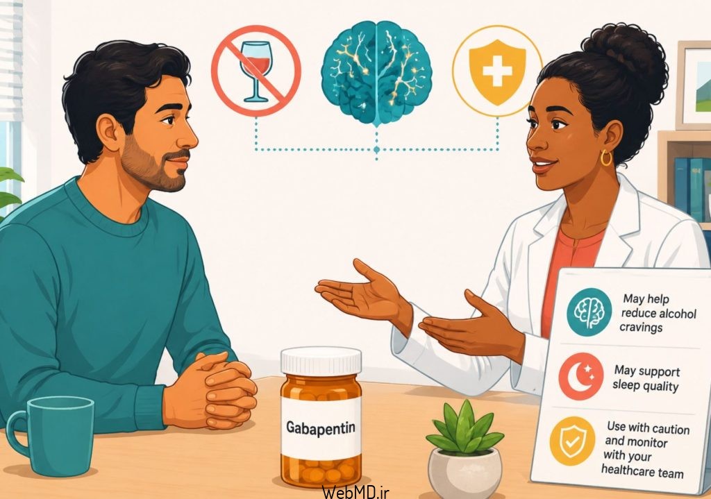 گاباپنتین دارویی است که از دهه ۱۹۹۰ برای تشنج استفاده میشده است. اکنون به عنوان درمانی برای اختلال مصرف الکل مورد بررسی و تحقیق قرار گرفته است.