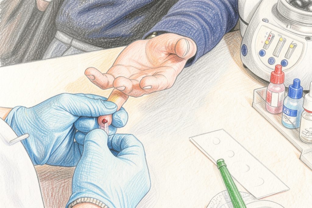 در این آزمایش، با سوراخ کردن نوک انگشت، مقدار کمی خون گرفته میشود و آنتیبادیهای HIV در آن بررسی میشوند.