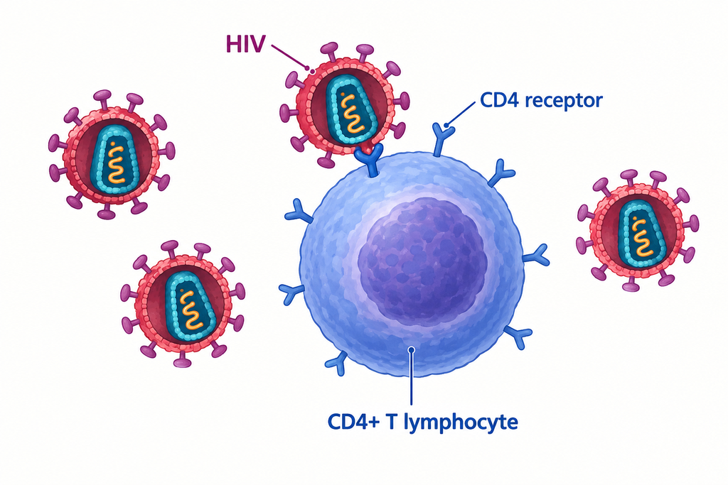 ویروس نقص ایمنی انسانی (HIV) عمدتاً سلولهای CD4 را هدف قرار میدهد.