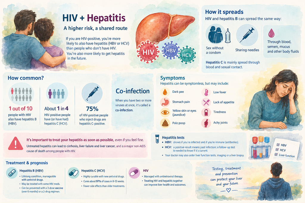 اگر به HIV مبتلا باشید، احتمال ابتلا به عفونت ویروسی کبد، یعنی هپاتیت، در شما بیشتر از افرادی است که HIV ندارند.